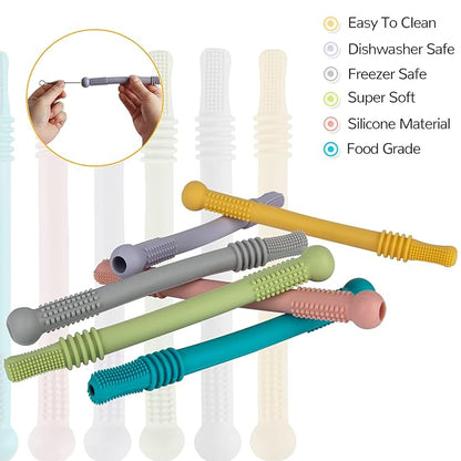 Fu Store Hollow Teether Tube, 6 Pack Chew Straw Toy 3-12 Months