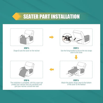 Ruaozz Waterproof Recliner Chair Covers Non Slip Chair Covers Washable Recliner Covers for Reclining Chair with Pockets Covers for Recliner Chair for Pets, Kids (Dark Grey, Medium-25'')