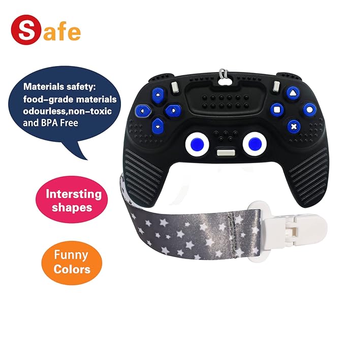 Teething Remote Control for Baby with Pacifier Clip, Funny Teethers for baby for Baby Girl Or Boy 3-6 6-12