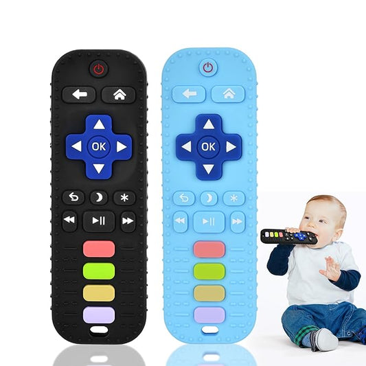 2-Pack Baby Silicone Teething Toys, Simulation TV Remote Control Shape Teether Toys for Toddlers 3-18 Months