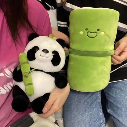 Cute Panda Plush Toy with Bamboo Cover, Bamboo Tube Panda Plush Toy, Kawaii Panda Stuffed Toys, Animal Panda Plush Doll Pillow Toys for Kids Funny Birthday Gift (9.8in)