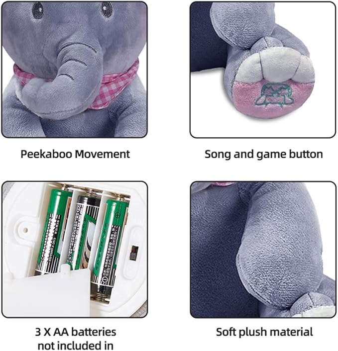 OMGOD Peek a Boo Elephant Stuffed Animals, Plush Toy for Baby Girls Hide-and-Seek Game Toy Singing Interactive Musical Toys 6 month 1+ Year Doll-12