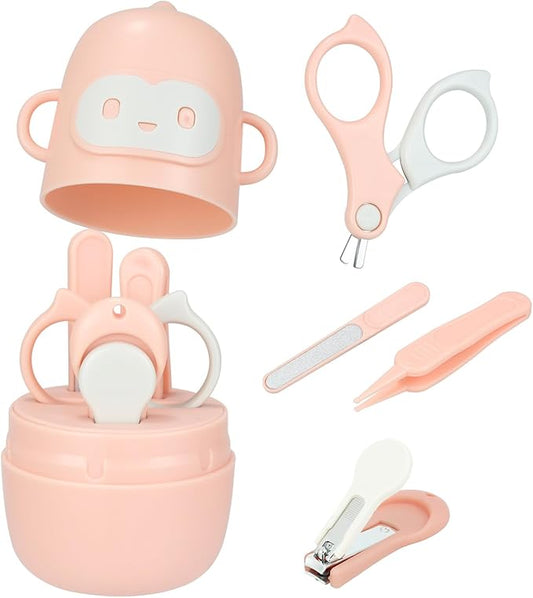 Baby Nail Kits, 4-in-1 Newborn Nail Clippers with Cute Monkey Shape Case. Baby Nail Clipper, Scissor, Nail File & Tweezer for Unisex Newborn Infant Toddler Kids