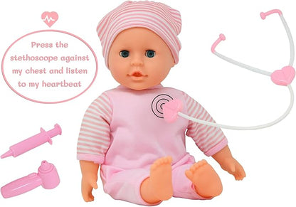 Interactive Talking Baby Doll Doctor Set Toy Pack for Kids – 14” Doll with Lights, Sound Effects 3+
