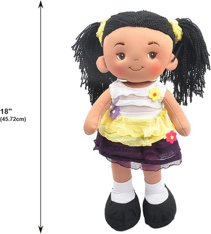 Linzy Plush 16" Yellow Aissa Rag Doll for Girls, Soft Plush Rag Doll