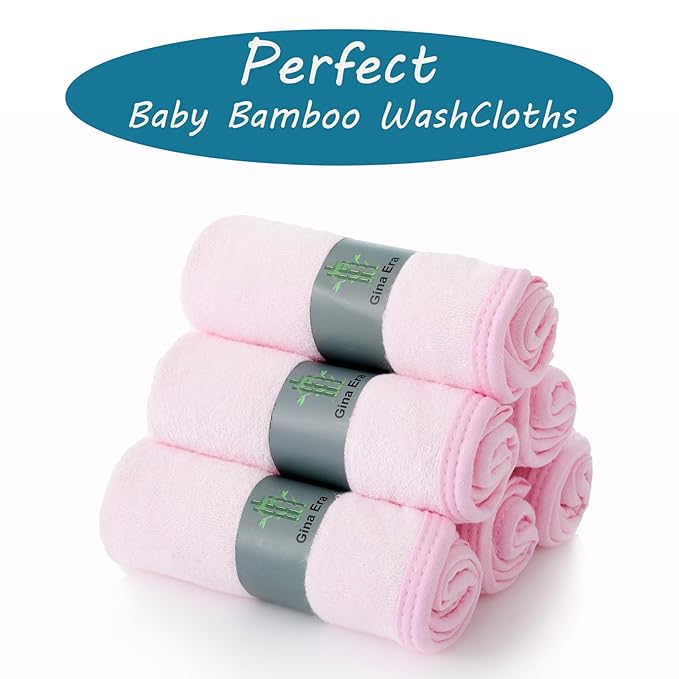 Gina Era Baby Washcloths, Rayon Made from Bamboo - 2 Layer Soft & Absorbent & Hypoallergenic Newborn Bath Face Towel 10 x 10 Inch