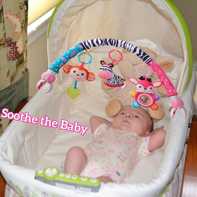 Crib Mobile for Girls, Baby Arch Mobile for Bassinet with Universal Clamps, Versatile Toy Bar for Bouncer Arch Toy 0-3 Months, Babies Gril Mobile Toys 0-6 Months Car Seat Stroller Toys