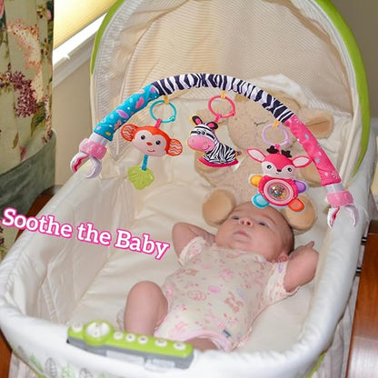 Crib Mobile for Girls, Baby Arch Mobile for Bassinet with Universal Clamps, Versatile Toy Bar for Bouncer Arch Toy 0-3 Months, Babies Gril Mobile Toys 0-6 Months Car Seat Stroller Toys