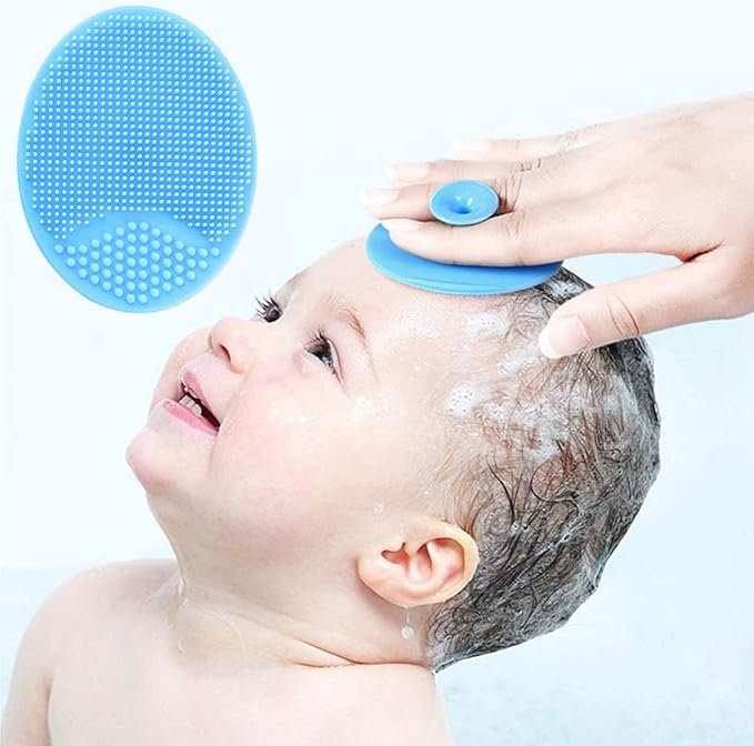 Baby Hair Brush, Mocokkiti Goat Bristles Brush and Baby Cradle Cap Brush Set for Cradle Cap Wood Bristle Brush for Newborns and Toddlers, Blue Silicone Brush (2PCS)