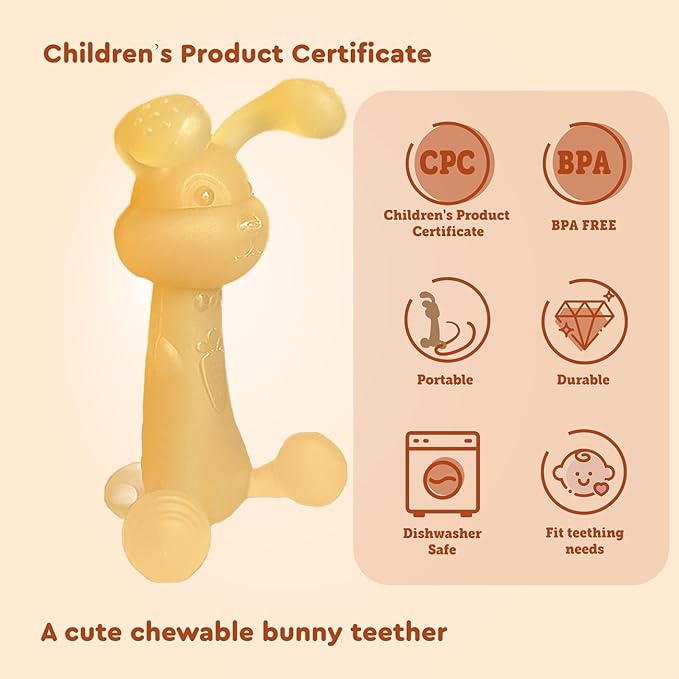 Baby Bunny Teething Toy ’╝īBaby Teether for Teething Relief’╝?00% Food-Grade Silicone Teething Toys for Baby 0-6, 12 18 Months
