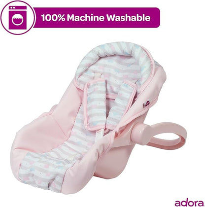 Adora Baby Doll Car Seat Carrier with Removable Seat Cover - Machine Washable, Fits Most Dolls & Plush Animals Up To 20” 2+ -
