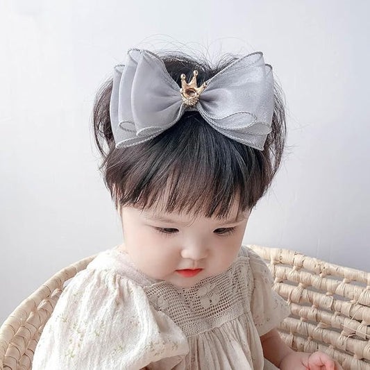 Cute Baby Girl Headband with Lace Bow and Crown Elastic