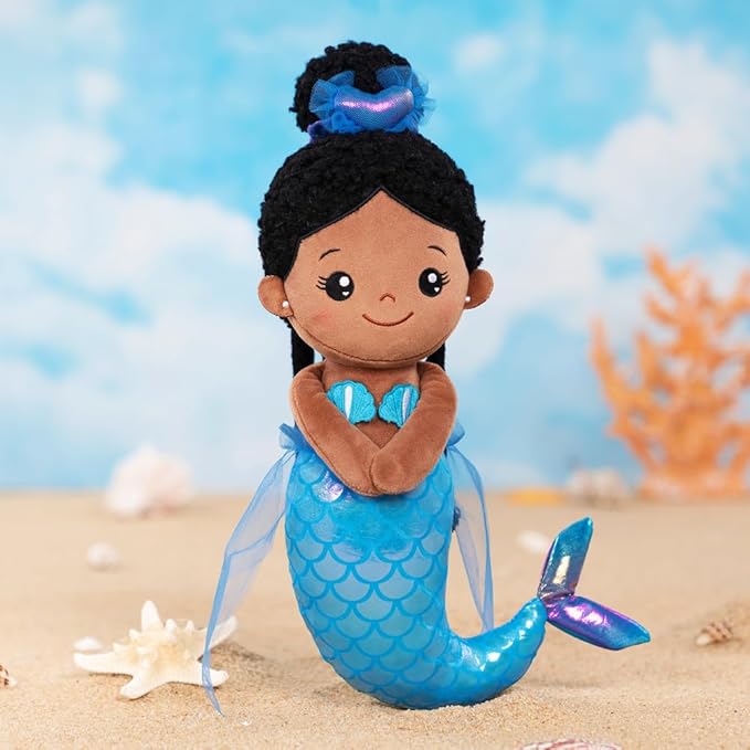 OUOZZZ 15" Soft Black Mermaid Doll for Girls - First 3 year
