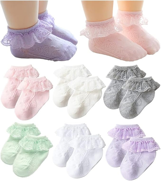 QandSweet Baby Girls' Eyelet Flower Socks Ankle Sock for Newborn