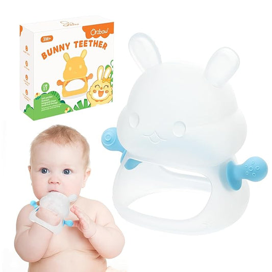 Orzbow Bunny Teething Toys for 3-12 months Baby Teether Bpa Free Food Grade Silicone, Easy to Grip Anti-Drop Hand Teething Mitten