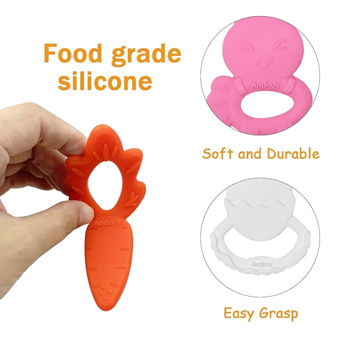 Anditoy 4 Pack Easter Teething Toys Easter Teether for 3-12 Months Baby Toddlers Easter Basket Stuffers Gifts