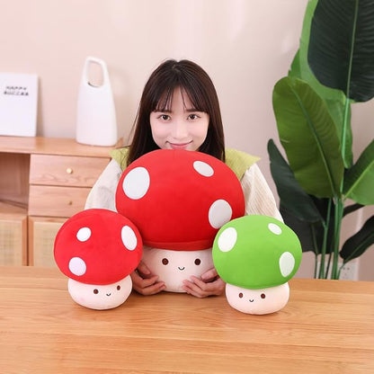 Kawaii Plush Mushroom Toy Pillow, Cute Plushies Mushroom Doll Gift for Kids(Green 23cm/9in)
