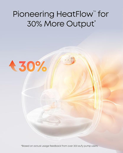 eufy Heated Wearable Breast Pump S1 Pro, Slim Hands-Free Breast Pump with Industry-Leading HeatFlow™ Tech, Wireless Charging Case, App-Controlled OptiRhythm™, Hospital-Grade Suction, in-Bra Use