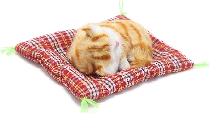 2Pcs Sleeping Cat on Pad Doll Toy, Cute Mini Kitten
