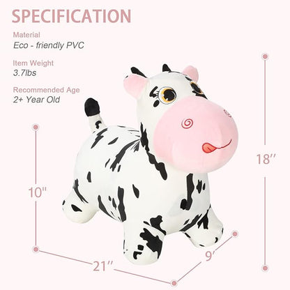 INPANY Bouncy Cow farm Animal Hopping Toys for 2 Year Old Girl gifts, Plush Kids Inflatable Jumping Horse 3 4