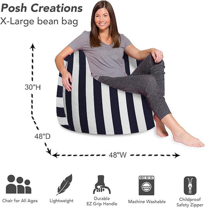 Posh Beanbags Bean Bag Chair, X-Large-48in, Canvas Stripes Blue and White