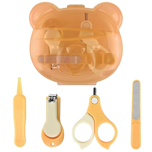 Baby Nail Kit, Baby Manicure Kit and Pedicure Kit with Cute Bear Shape Case, 4-in-1 Kit with Baby Nail Clipper, Scissor, Nail File & Tweezer for Newborn, Infant, Toddler, Mothers Day Gifts(Yellow)