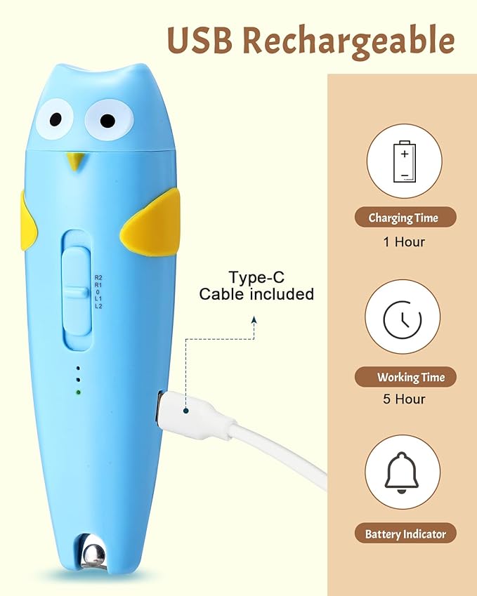 Lictin 2 in 1 Baby Nail Trimmer Electric, Safe Baby Nail File Kit Rechargeable, Baby Nail Clippers with Auto Light for Newborn, Infant, Toddler, Kids, 10 Replacement Grinding Heads, Trim and Polish