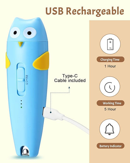 Lictin 2 in 1 Baby Nail Trimmer Electric, Safe Baby Nail File Kit Rechargeable, Baby Nail Clippers with Auto Light for Newborn, Infant, Toddler, Kids, 10 Replacement Grinding Heads, Trim and Polish