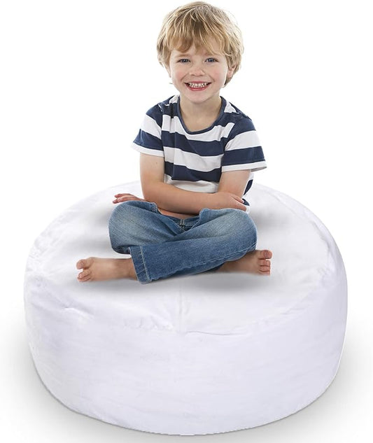Cheer Collection Oversized Storage Bag, Kids Plush Toy Storage Organizer and Bean Bag Chair with Handle, Microplush Zippered Bag for Organizing Stuffed Animals - White