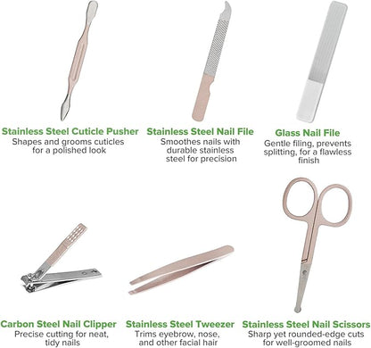 haakaa Baby Nail Clippers, 6-in-1 Baby Nail Care Kit with PU Storage Case, Nail Scissor, Cuticle Pusher, 2 Nail Files, Nail Clipper & Tweezer, Baby Manicure Set for Babies, Green