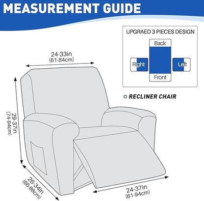 MAXIJIN Waterproof Recliner Chair Covers 3 Pieces Recliner Cover That Stay in Place, Washable Lazy Boy Recliner Slipcovers with Pockets Reclining Protector for Pet, Kids (Recliner, Khaki)