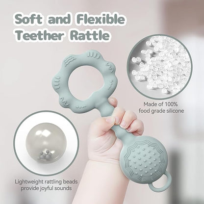 Teethers for Babies 0-6 Months, Rattles for Babies 6-12 Months 2-in-1 Rattle