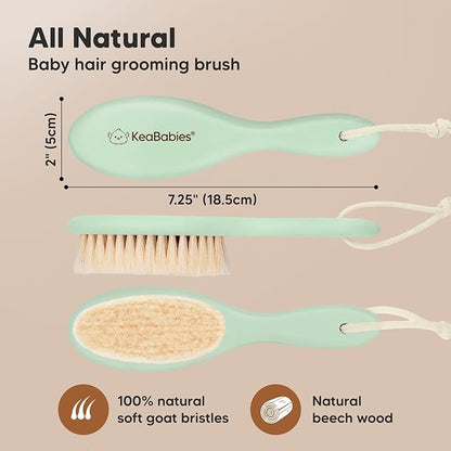 KeaBabies Baby Hair Brush - Soft Goat Bristles, Cradle Cap Brush