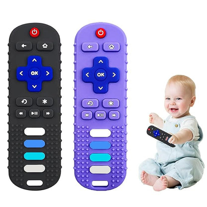 2-Pack Baby Teething Toys-TV Remote Control Shape Silicone Infants Teething 0-18 Months,BPA-Free