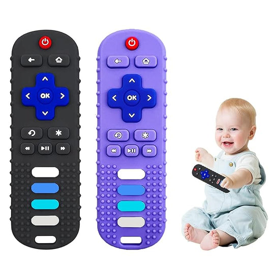 2-Pack Baby Teething Toys-TV Remote Control Shape Silicone Infants Teething 0-18 Months,BPA-Free
