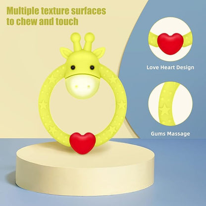 SHARE&CARE BPA Free Silicone Giraffe Baby Teether Toy with Storage Case, for 3 Months Above Infant Sore Gums Pain Relief and Baby Shower
