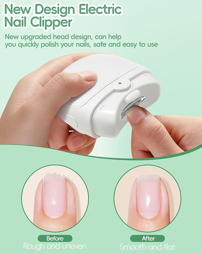 Electric Baby Nail Clipper, Automatic Nail Trimmer with Nail Clip Storage LED Light 2-Speed Rechargeable Safety Fingernail Cutter for Seniors, Adults, Children/Kids, Elders, Women/Men-White