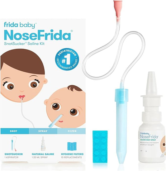 Frida Baby Nasal Aspirator, NoseFrida Baby Nose Sucker with 10 Extra Filters + All-Natural Saline Nasal Spray for Babies 0.68 fl