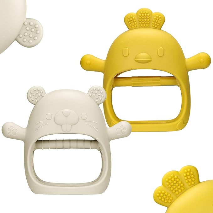 2 Packs Baby Teething Toys Silicone Teething Mittens for Infants 3 Months+, Never Drop & Easy to Hold Teethers