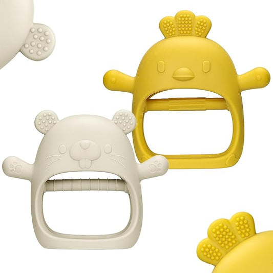 2 Packs Baby Teething Toys Silicone Teething Mittens for Infants 3 Months+, Never Drop & Easy to Hold Teethers