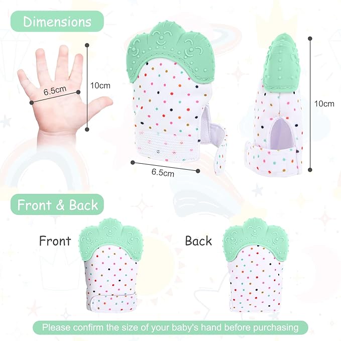 2Pack Silicone Teething Mitt, Soothing Infant Teething Mitten Pain Relief 0-12 Months
