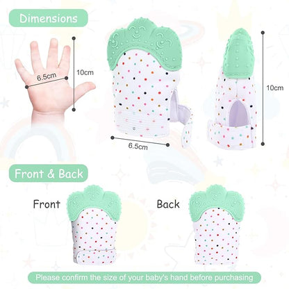 2Pack Silicone Teething Mitt, Soothing Infant Teething Mitten Pain Relief 0-12 Months