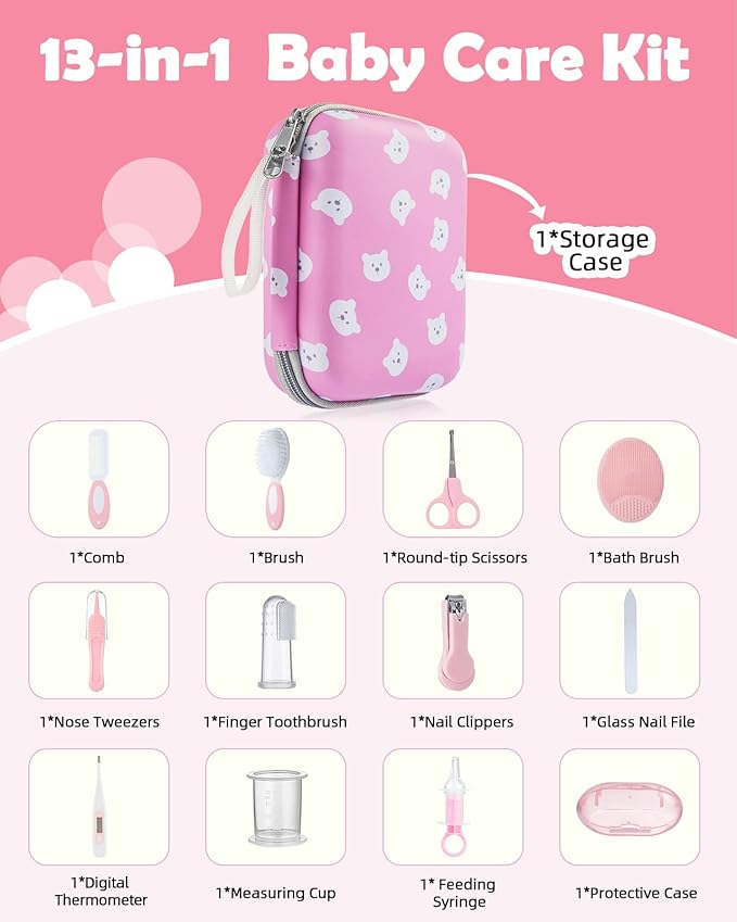 Baby Grooming and Health Kit, Lictin Safety Care Set, Newborn Nursery Health Care Set with Hair Brush,Comb,Nail Clippers and More for Newborn Infant Toddlers Baby Girls