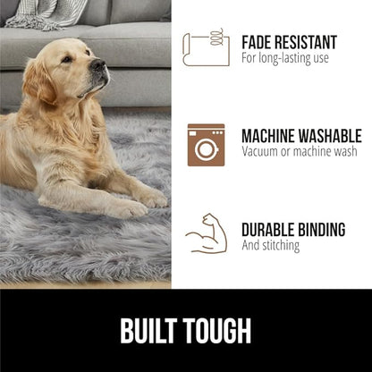 Gorilla Grip Fluffy Faux Fur Rug, 6x9, Machine Washable Soft Furry Area Rugs, Durable Rubber Backing, Plush Floor Carpets for Baby Nursery, Bedroom, Living Room Shag Carpet, Luxury Home Decor, Gray