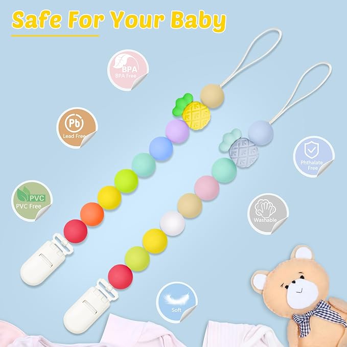 Silicone Pacifier Clip, 2 Pack Pacifier Holder for Boys and Girls