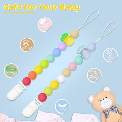 Silicone Pacifier Clip, 2 Pack Pacifier Holder for Boys and Girls