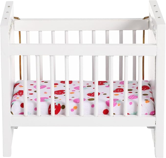 Vaguelly Dollhouse Baby Crib 1:12 Mini Crib Toy,Miniature Crib Dollhouse Mini Furniture Cradle