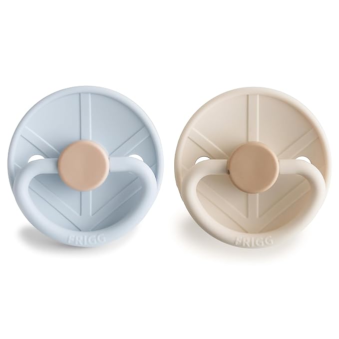 FRIGG Little Viking SilkySoft Silicone Baby Pacifier 2-Pack | Made in Denmark Blue/Cream,0-6 Months)