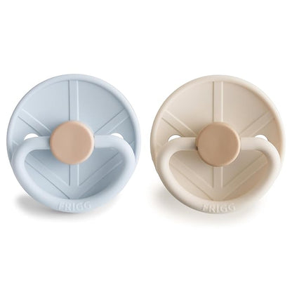 FRIGG Little Viking SilkySoft Silicone Baby Pacifier 2-Pack | Made in Denmark Blue/Cream,0-6 Months)