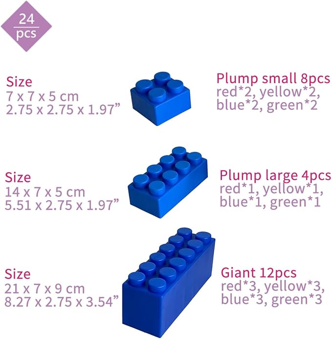 UNiPLAY Giant Plump Toddler Soft Building Blocks - 24-Piece Stacking Set for Early Cognitive Development and Creative Play 3 Months+